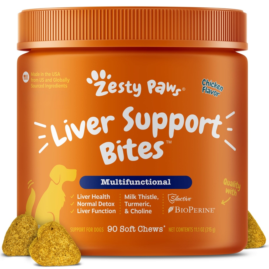 Zesty Paws Liver Supports for Dogs - 配有 Milk Thetle Extract, Turmeric Crucumin, Choline - 软 Chew 公式 - 配给 Dog Liver 函数