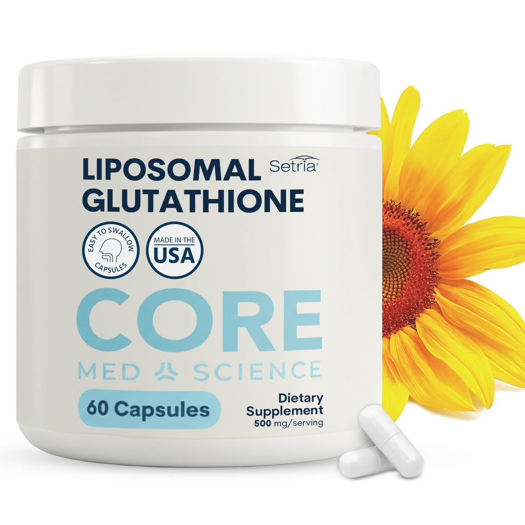 核心医学 Liposomal Glutathione 补充(500mg, 60 Capsules) - 纯减速Setria 与磷脂复合体 - 抗氧化剂补充能源、脑健康、皮肤和肝脏健康