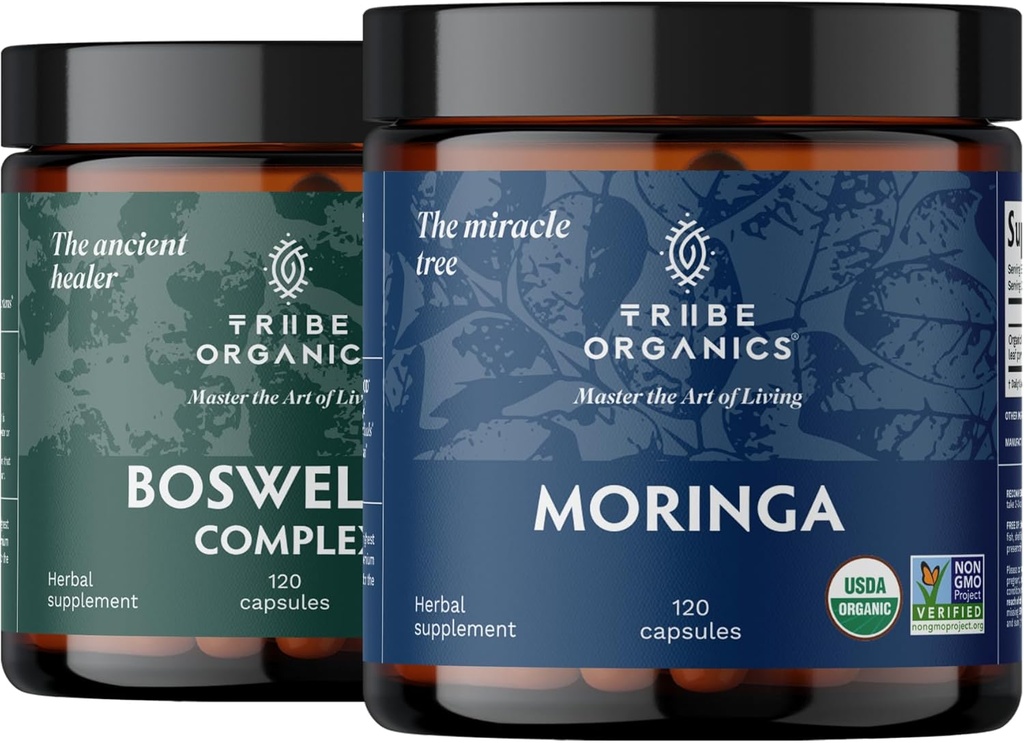 TRIBE ORGANICS 生命力 Duo - Boswellia Complex - Moringa - 用于联合支助,肌肉救济,能源,体重损失,脑功能