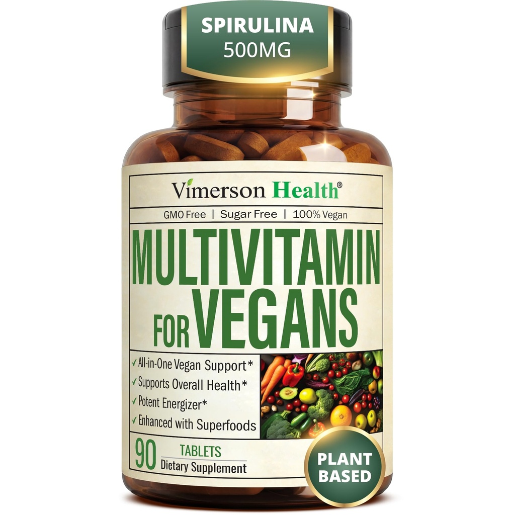 女性和男性的Vegan 多维特敏 - 基本多维特敏素和多维特敏素 90 片,配有维生素B12, A, D, C, 锌, 镁和多维特敏素 整体身体健康 - 23 关键营养素和维生素