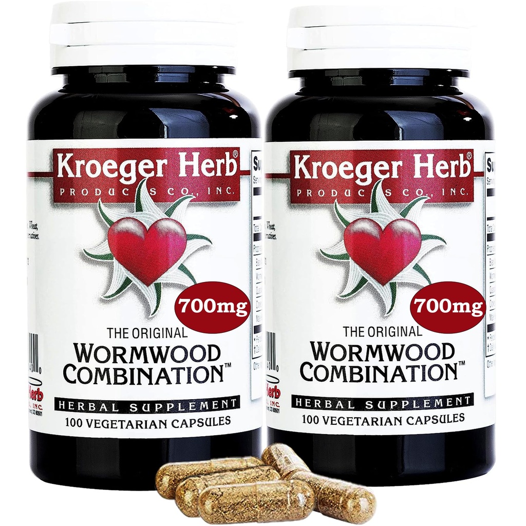 Kroeger Herb产品、禾木草、黑胡桃、Clove、Quassia、禾木Detox Cleanse - Wormwood Capsules、非GMO、Gluten Free、无防腐剂或填充剂 - 200 Capsules,美国制造