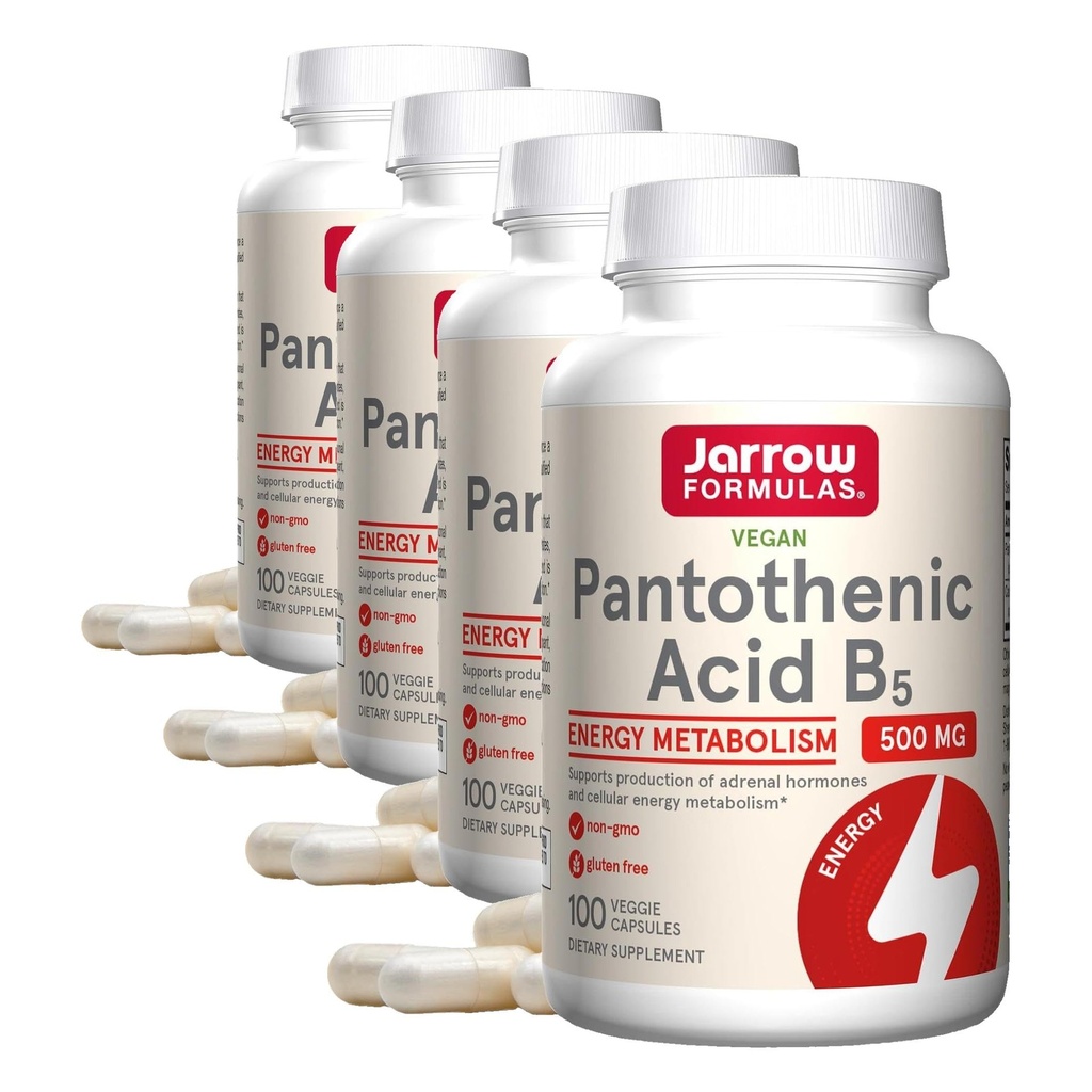 Jarrow Formats Pantothenic酸 B5 500毫克 - 100 蔬菜帽 - 基本B维生素膳食补充剂 - 能源生产和代谢支持 - 100 services (Pack of 4)