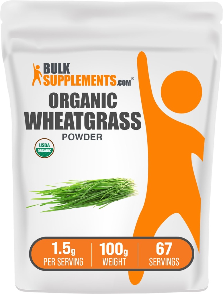 Bulk Assupports.com 有机小麦草粉 - 有机超级绿皮粉 超级食品补充 - Vegan & Gluten Free,每服1.5g,100g (3.5 oz) (Pack of 1)