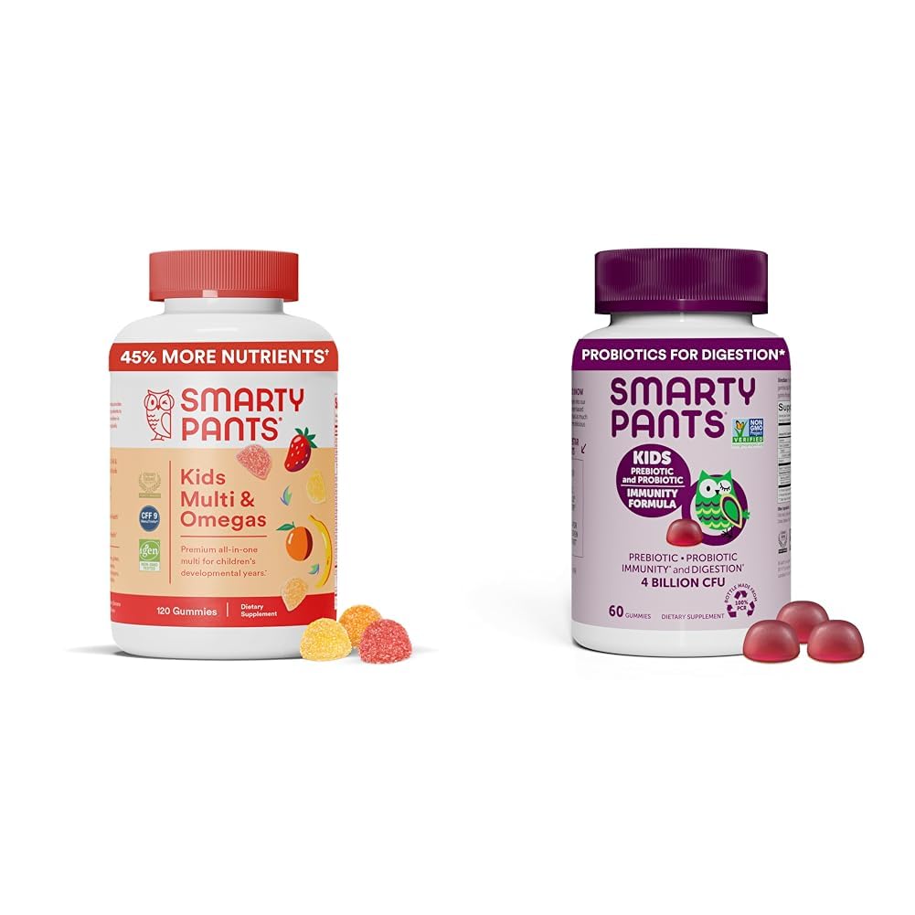 SmartyPants Kids 多维他命胶类和亲生免疫包:Omega 3 Fish Oil(EPA/DHA),维生素D3,C,维生素B12,B6,消化和免疫支助补编(30天供应)