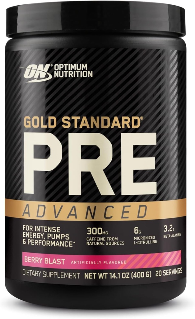 最佳营养金标准预选工作高级,配有Creatine,Beta-Alanine,Micronized L-Citrulline和Cafeine for Energy, Keto Friendly, Berry blast, 20 services