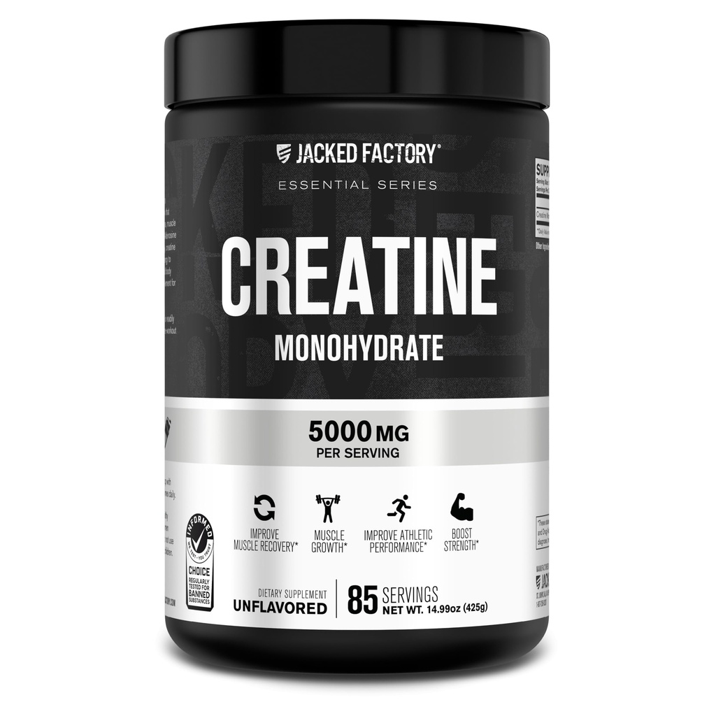 Jacked Factory Creatine Monohydrate Powder 425g - 5g Daily Creatine Represident for Men and Women, Vegan-Friendly, 第三方测试 - 85 services, Unfloods
