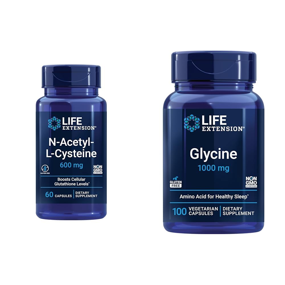 N-乙酰-L-Cysteine(NAC) & Glycine 1000 mg,促进放松、健康睡眠、氨基酸、无葡萄糖、非GMO、蔬菜、100 Capsules