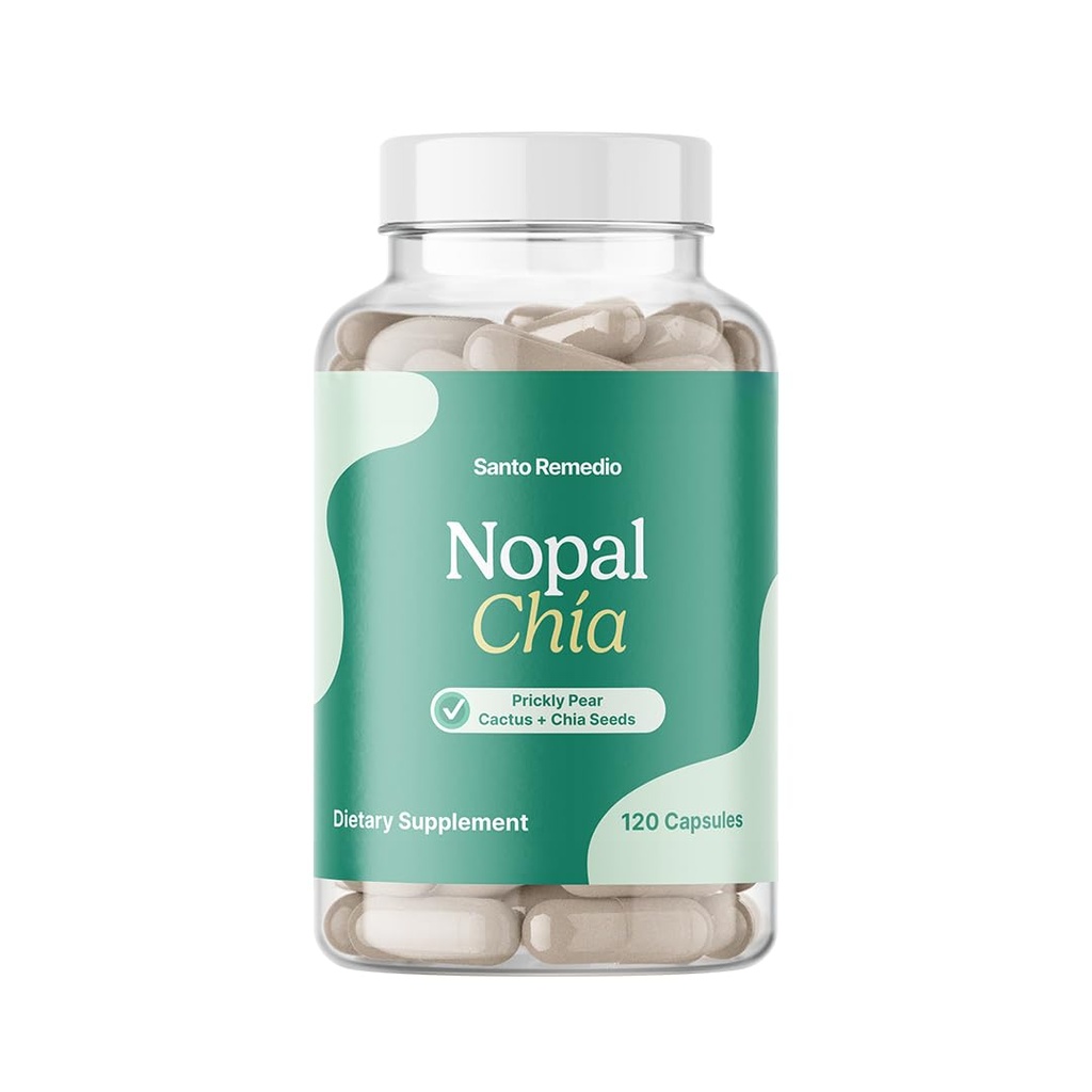Santo Remedio Nopal Chia、Prickly Pear Cactus和Chia粉末食品补充品、临床证明的食品、Gluten免费、非GMO、无添加糖、120卡普尔、每集装箱60份服务