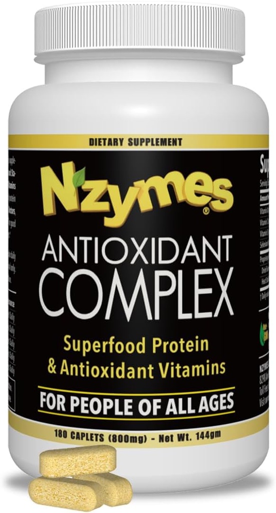 Nzymes 抗氧化剂复合物用于人类. 强抗氧化剂补充剂 维生素C,维生素E,维生素A,硒,活泼酶. 180 计数 - 美国制造