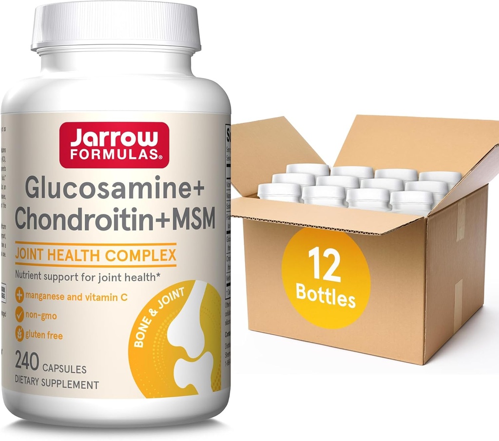 Jarrow Formats Glucosamine + Chondroitin + MSM Capsules, 与维生素C和曼干内塞的联合支持补编, 240 Capsules, 60天供应, 包装 12
