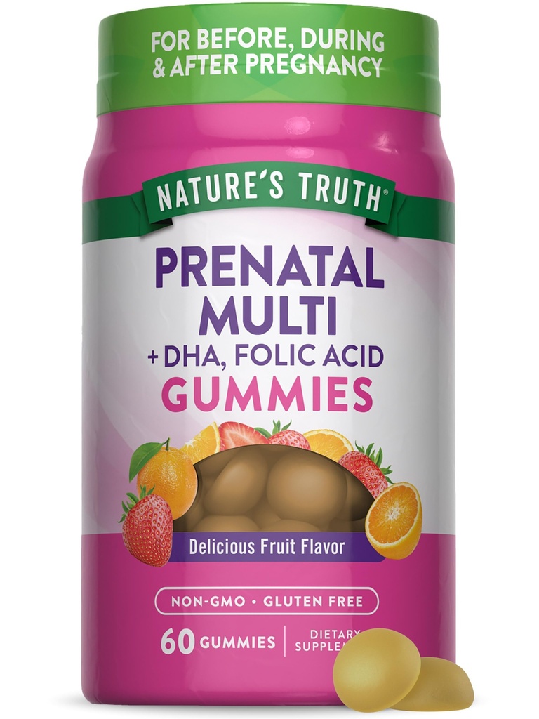 自然的真相 产前的多维他明 Gummys 与 DHA & Folic Acid QQ 60 Count QQ 水果火焰 QQ Non-GMO & Gluten Free Supplement