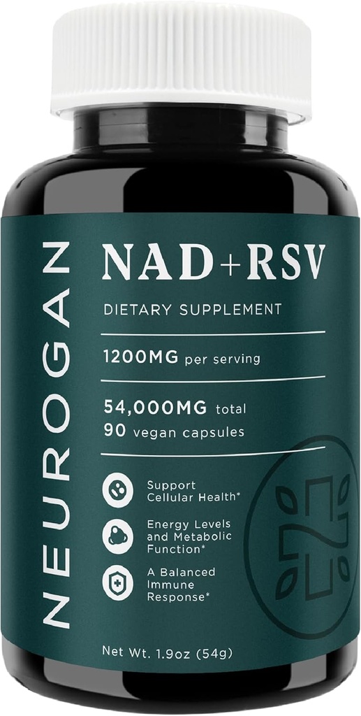 Neurogan NAD+ 与resveratrol Capsules 1:1 比率 - 1200 mg per service, 90 Ct - 细胞健康与健康衰老补充, 能源和免疫支持 - 尼古丁·阿德宁二核苷酸 NAD+ 补编