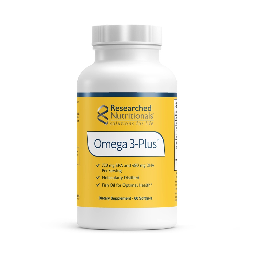 研究营养学 Omega-3 Plus 鱼油 - EPA DHA Omega 3 支持心血管和脑健康补充 - 分子蒸馏促进纯洁和安全(60软胶)