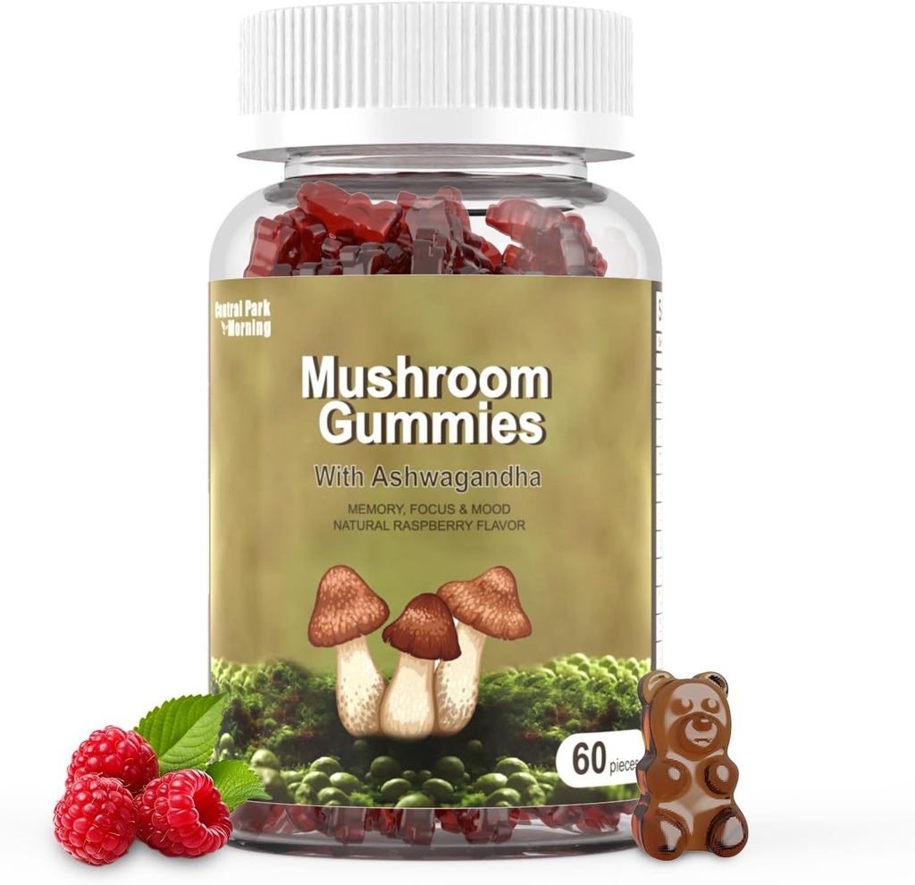 蘑菇Gummys 10 Blend - 与狮子 Mane, Chaga, Reishi, Cordyceps 2500mg, 脑辅助记忆和焦点的蘑菇