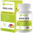 OMOGS Algae DHA - 600 mg Omega-3 DHA Softgels,配有磷酸二乙酯和胡桃油,支持健康脑功能,视觉,眼和记忆,Gluten Free,N-GMO Vegan Algae Oil,90软胶