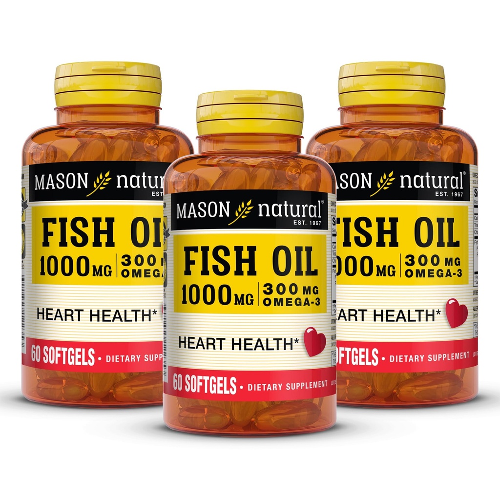 MASON NATURAL OMEGA,3 鱼油,180,日供应,与环保局和DHA共同支助,1000毫克,60软胶药(3包)