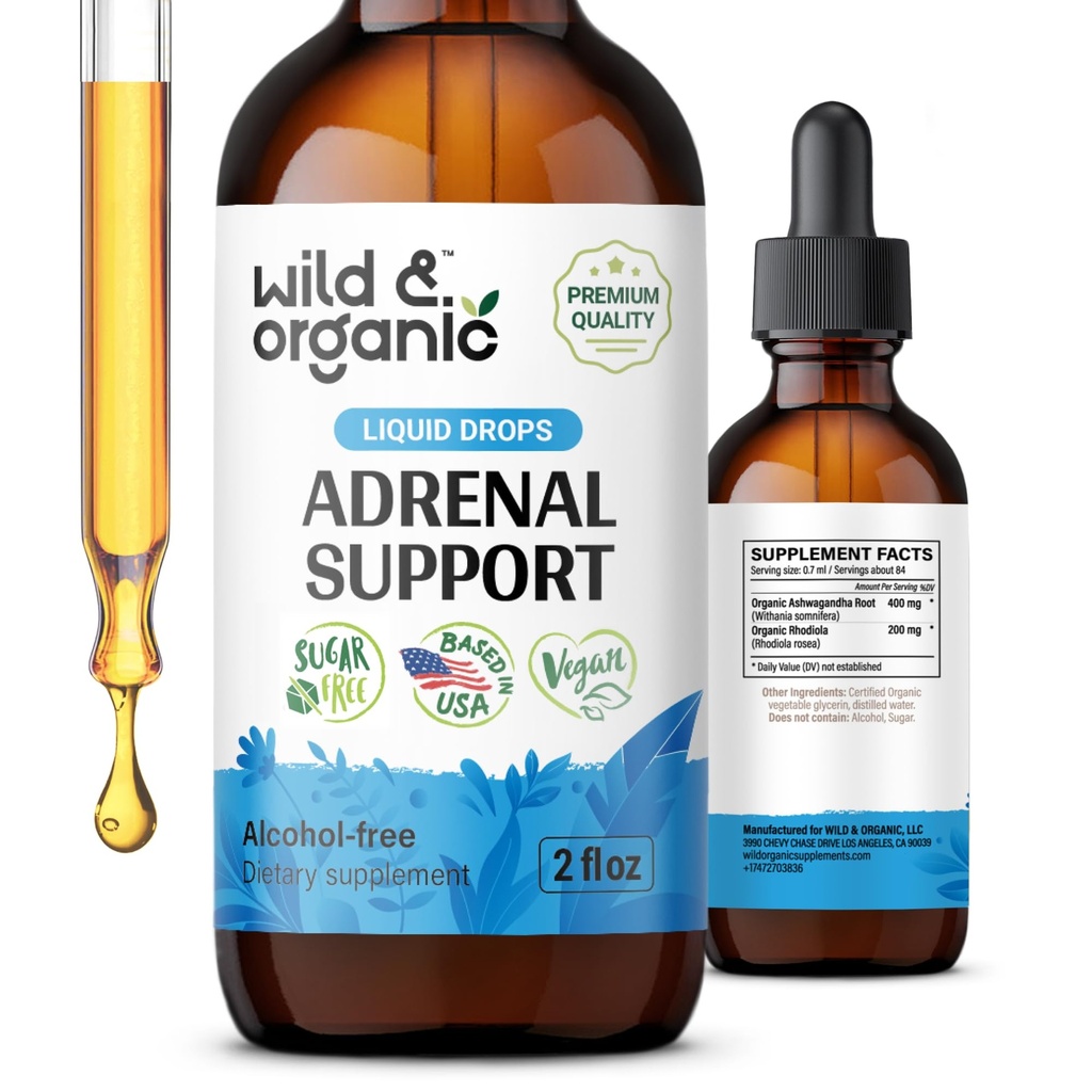 野生和有机肾上腺支持 阳性前景-与Ashwagandha、Rhodiola Rosea Root-1-Month 供应-Vegan、无糖和酒精-2 fl oz的肾上腺复合体