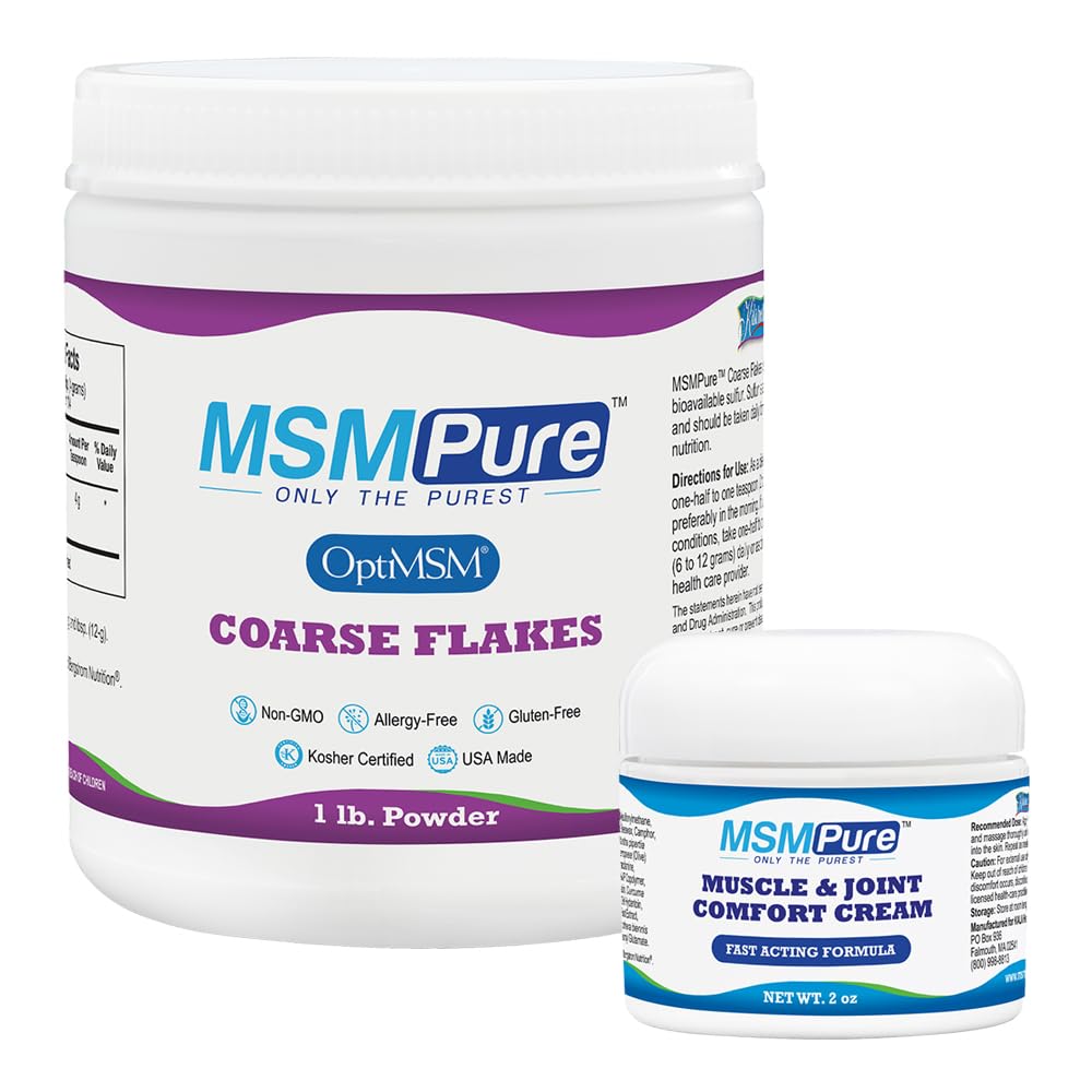 KALA HALTH MSMPure 粗裂片 1lb 和肌肉与联合奶油 2oz Bundle