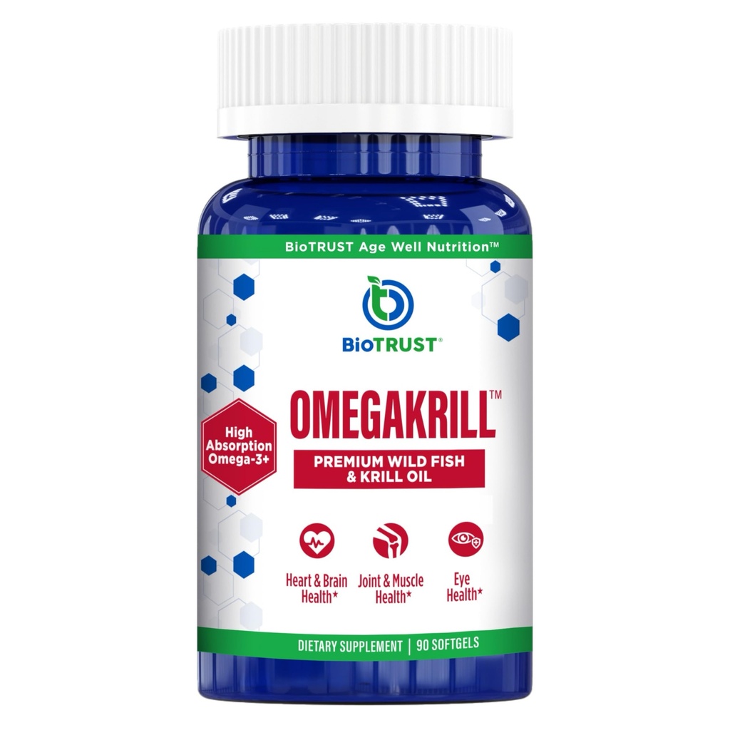 生物信托 OmegaKrill EPA & DHA Omega 3号补编,鱼和Krill油,为联合、心脏、脑、眼和皮肤提供支持(30次服务)