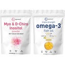 Omega-3鱼油4 200 mg 软胶 & Myo & D-Chiro Inositol粉盒 2 Pack QQ 野生捕食鱼 柠檬火焰 Burpless QQ Inositol 妇女补编
