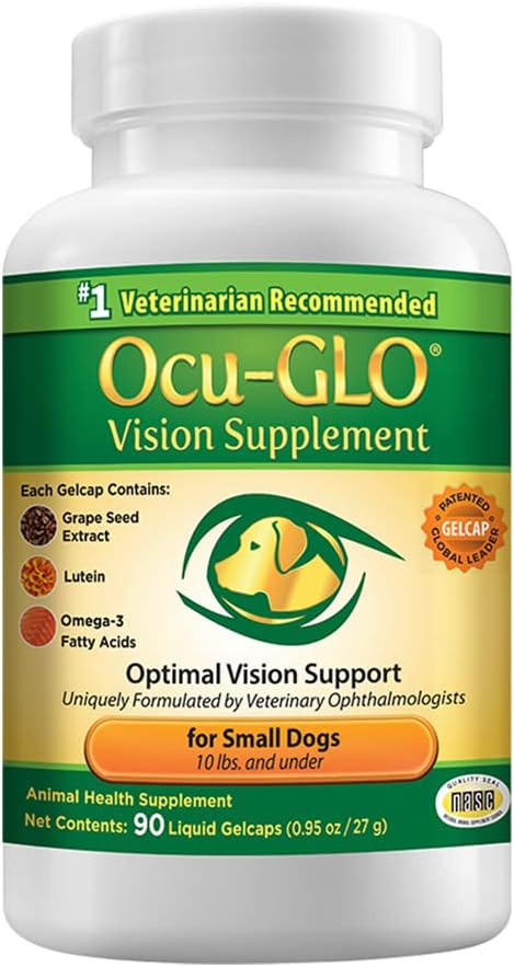 Ocu-GLO 小狗的愿景补充 - Lutein, Omega-3 Fatty Acids, Grapeseid 提取 - 支持狗的优化眼部健康与愿景 - 犬眼健康抗氧化剂 - 90ct SNIP CAPS