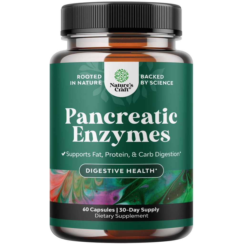 Pancreatin 消化酶促进古特健康 - Pancreative Enzyms Digision for Gut Health - Pancreative Enzymes for Protaase, Lipase & Amylase - Bloating, 胃健康,脂肪,碳和蛋白质 - 60 Counter