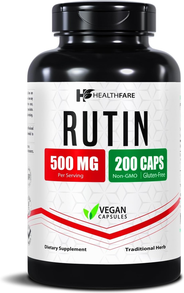 健康 Rutin 补充500mg → 200 Vegan Capsules → 天然生物氟化物公式 → 超强抗氧化剂支持 → 非GMO, Gluten-free → 制造于美国