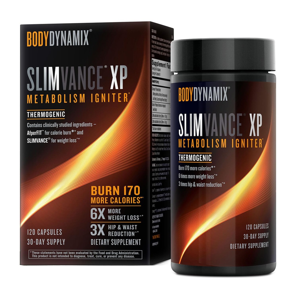 Slimvance XP 代谢器 Igniter, 植物饮食支持, 高级热能, 燃烧更多卡路里, 体重和脂肪损失, 能量, 焦点, 男女, 证明成品和咖啡因, 120 伯爵, 30 SVG