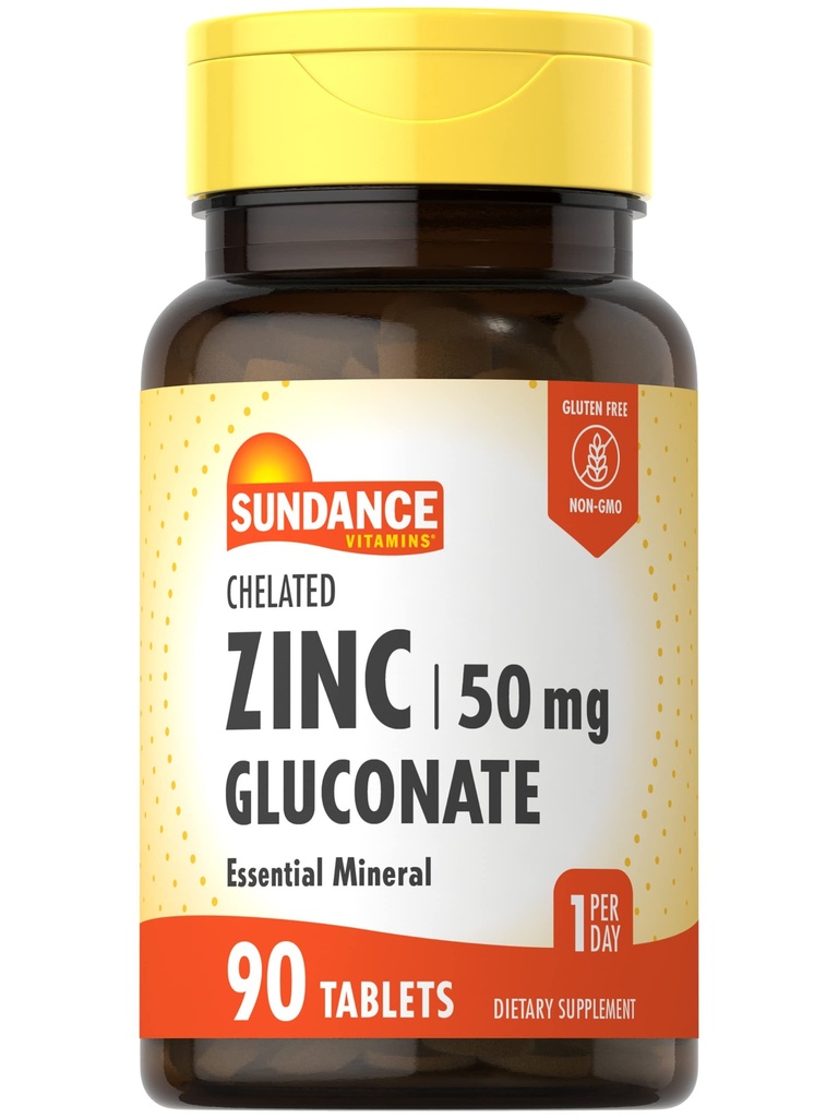 Sundance Zinc 补充 50 mg | 90块  Che Chelated 基本矿物 | 蔬菜,非GMO 和 Gluten Free