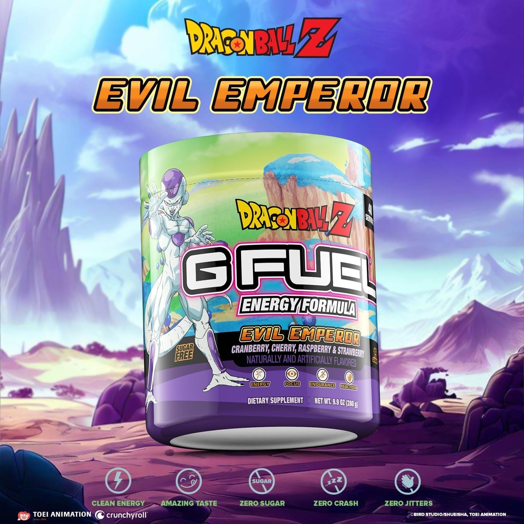 G Fuel Dragon Ball Z Energy Drinking Powder,预研咖啡因混合剂用于赌博,无糖聚焦氨基,维生素+抗氧化剂,9.9oz(Berry Medley, 40 services)