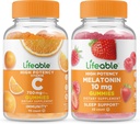 活生生的维生素C 750mg + Melatonin 10mg, Gummys Bundle - Great Tasting, Vitamin Supplement, Gluten Free, GMO Free, Chewable Gummy (英语).