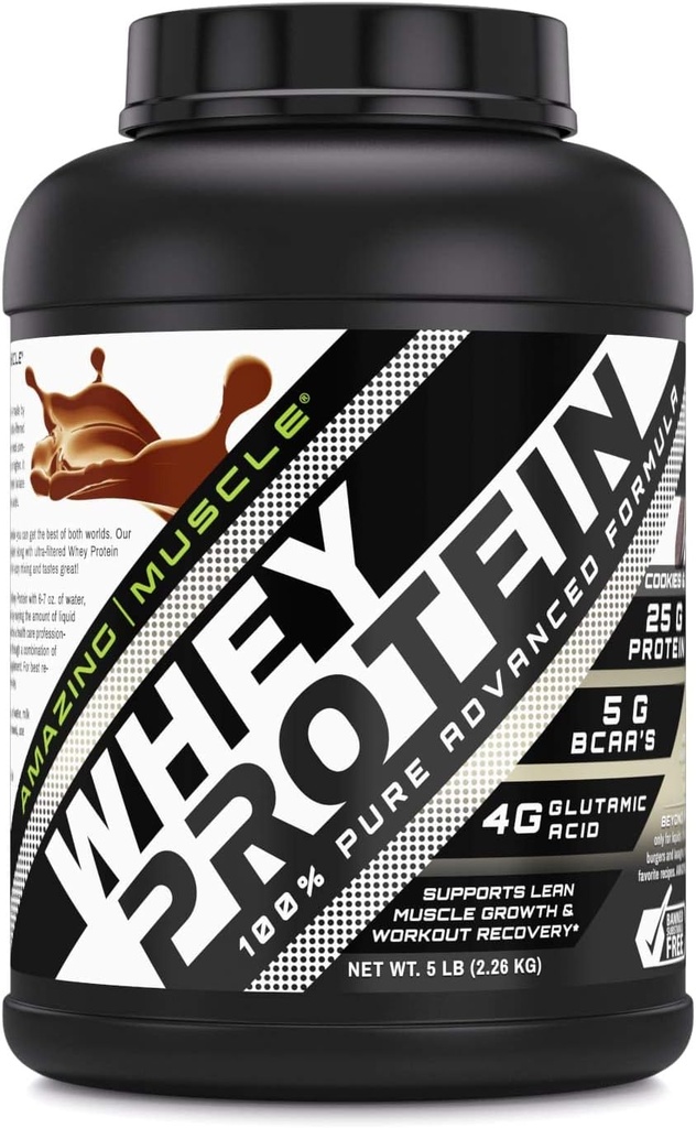 惊人的肌肉 100% Whei蛋白粉 * Whei蛋白与超滤光的Whei蛋白凝聚物(Cookie & Cream, 5 Lb)结合的高级配方