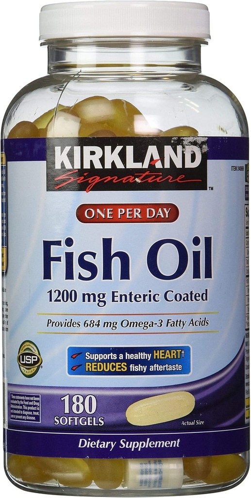 Kirkland 签名 内饰 鱼油 Omega 3,1200 MG 鱼油 Omega 684 MG 3 脂肪酸 180 软胶