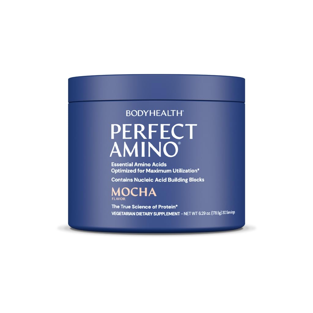 BodyHealth PerfectAmino Powder - BCAA and EAA Powder for Pre and Post Workout - Amino Acid Energy Drink for Men and Women to Support Lean Muscle and Recovery - Mocha - 30 Servings