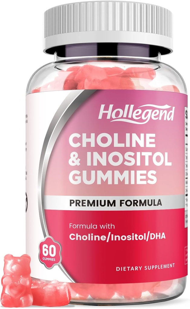 产前Choline Inositol Gummys, 配有DHA的Chewable Choline补充剂, 妇女和儿童的产前维生素, 支持神经系统, Immune & Brain Health, Vegan Strawberry Flavor, 无糖, 60 Ct