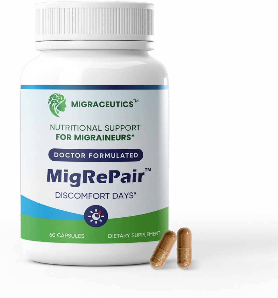 60的MigRePair瓶 - 医生拟定的Migraine救济补充剂 - 天然草药支持 Feverfew, Butterbur & Grape种子 - 女性和男性的Migraine补充剂 - Migraine头痛支持