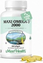 Omega 3 补编 - Omega-3 鱼油 2000mg - EPA & DHA的自然来源 - 心脏,大脑和联合健康 - Kosher认证野生捕捉海洋鱼 - 200 植物软胶 作者:Maxi Health