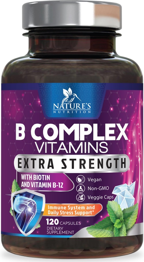 B 复合维生素 Capsules - 含有维生素 B12 B6 B100 C 生物素 Folate & Folic Acid - 补充心,脑,神经支持 - 超完整 B- 复合体 Immune & 能源支持 - 120 Capsules