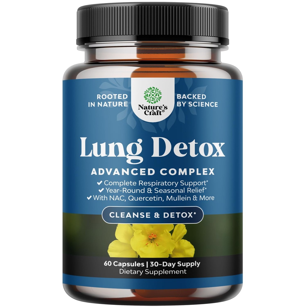 Lung Detox Mullein Leaf Capsules - 净化Mullein Lung Cleanse Complex with NAC Quercetin & Cordyceps 提取器 - 叶草呼吸学补充 Sinus豁免和呼吸支持 60ct