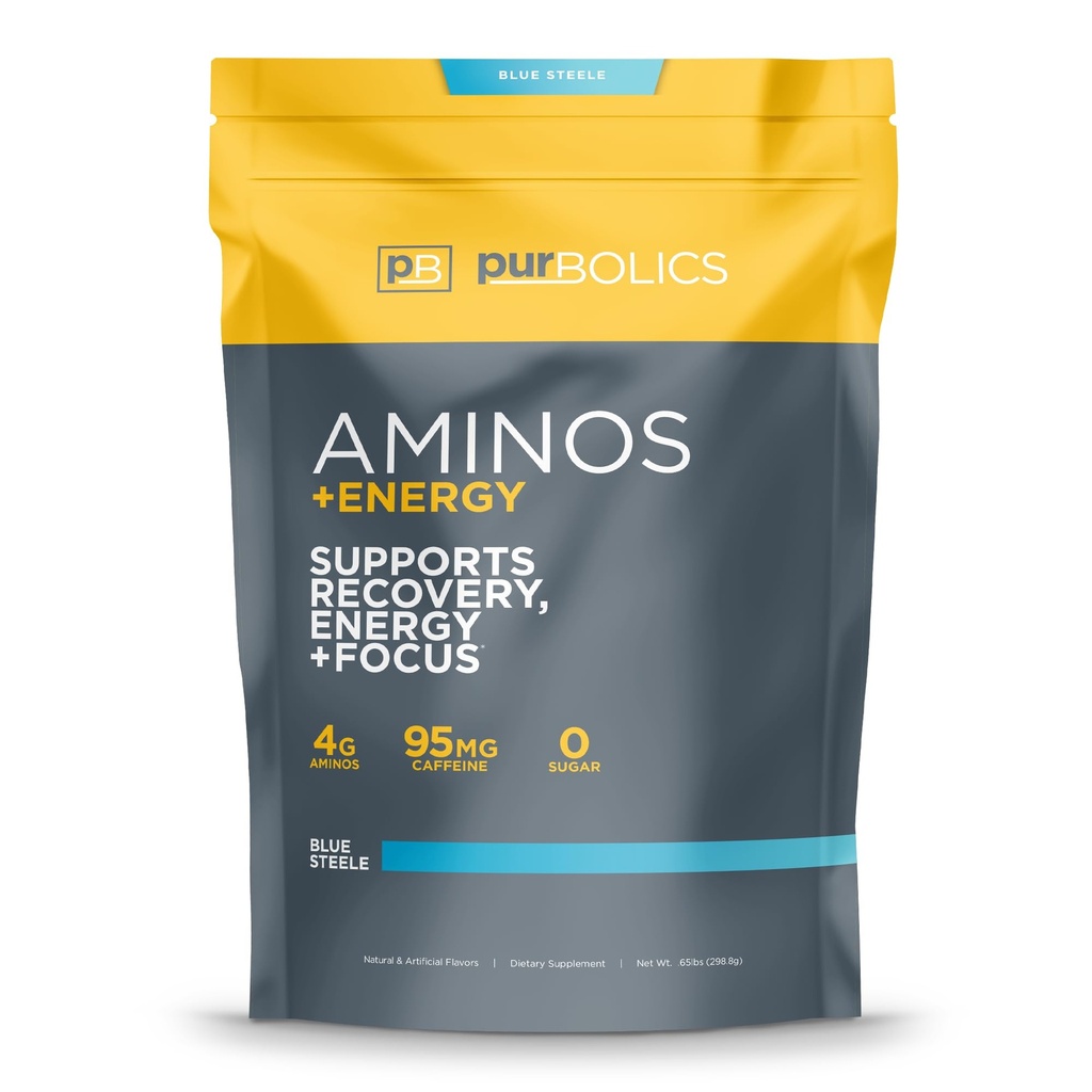 Purbolics Aminos + Energy + + 支持恢复,能源与焦点 → 95mg of Cafeine, 0 Calories 和 60 services (蓝色钢)