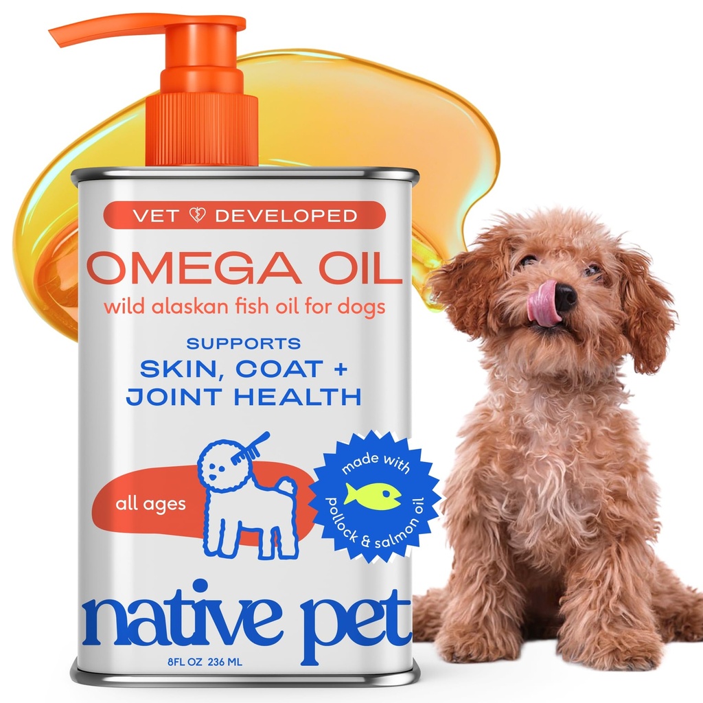 原生宠物 Omega 3 鱼油换狗和猫 - 推广健康皮肤,光鲜大衣,和强关节 - 用野生阿拉斯加沙门油换狗 - 味道,快速吸食 Omega 3 6 9 液体补充品 - 8oz