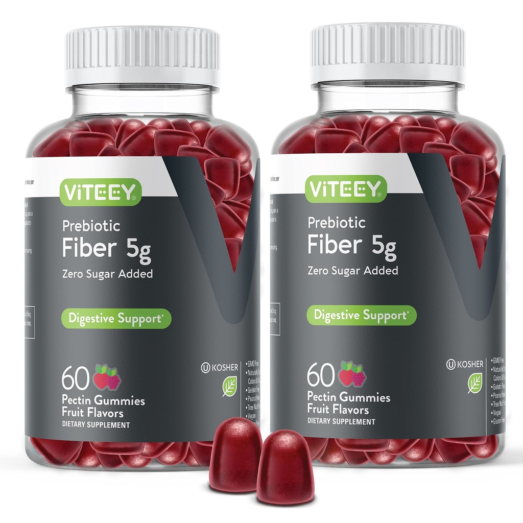 Viteey Prebiotive Fiber Gummys for Adults, 5g - Gut健康与消化溶性纤维补充剂 Gummys - 零糖添加剂, Vegan, Gluten-free - 120 Counter