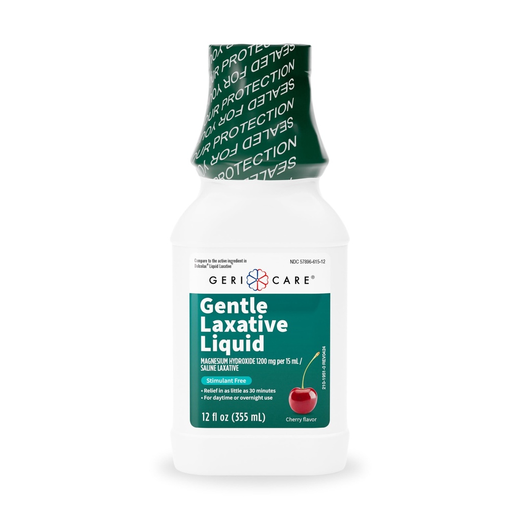 GeriCare Liquid Laxative for Consultation Relief - 最大强力工具软化剂与氢氧化镁,Mignesia Cherry Flavored的牛奶,以及Colonoscopy准备支持,兴奋剂自由12 oz