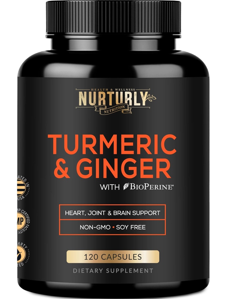 含有生素和姜、黑辣椒和95%的Crucuminoids的Turmeric Curcumins - 高吸附性Turmerics for Heartth Health - 非GMO, Gluten Free - 120卡普尔
