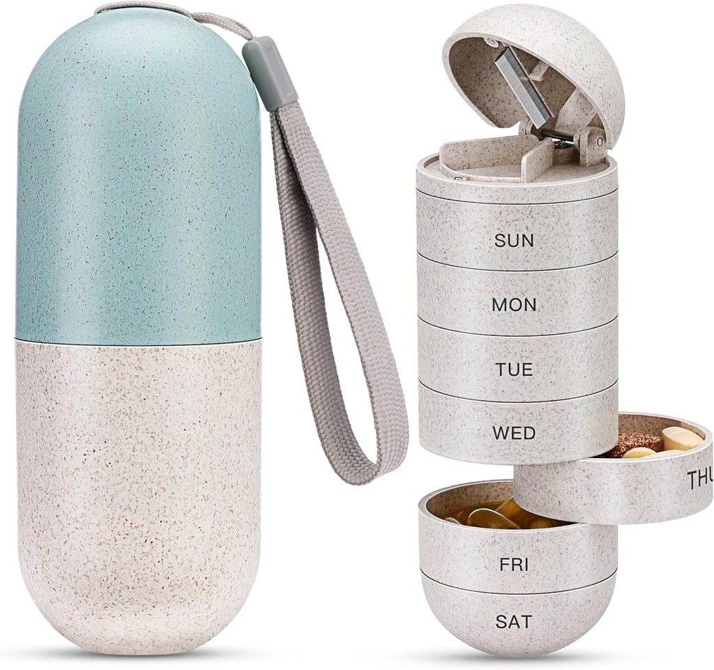 Zannaki 2 in 1 Pill Organizationer with Cutter, Grain Fiber Weekly Pill Case 大型模拟模具 Prof, 磁锁, BPA 自由旅行 搭乘 Pill Box 7天 持有 Pills, 维生素, 鱼油, 补充品