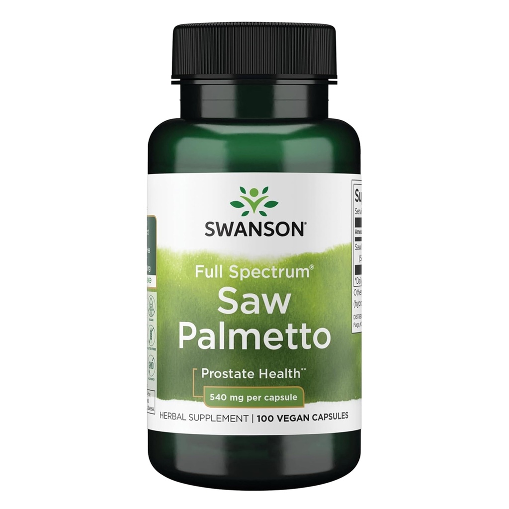 Swanson Saw Palmetto - 草药补充剂促进雄性前列腺健康支持 - 自然发素补充剂和尿液健康支持 - 540 mg 100 Capsules