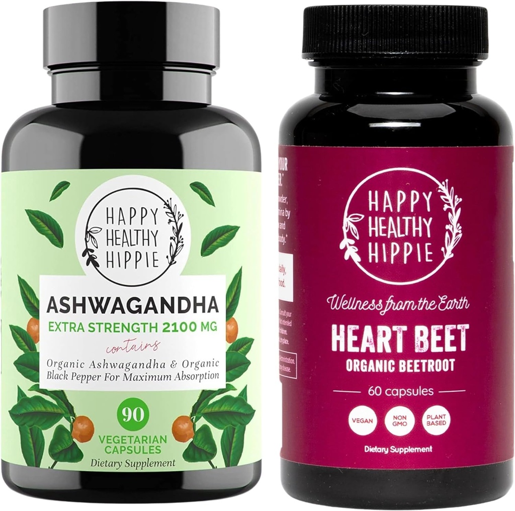 快乐健康嬉皮士 Beetroot Capsules 与有机 Ashwagandha 压力支持补充 Capsules