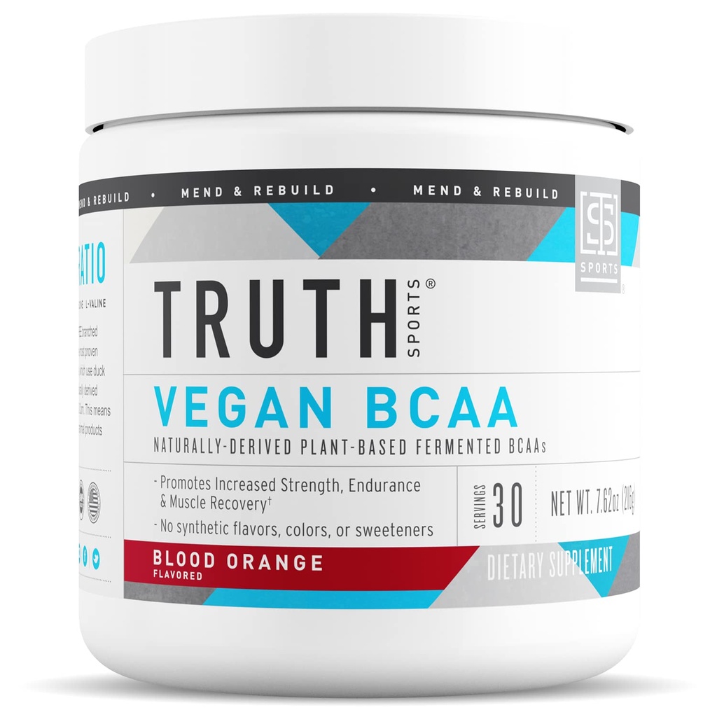 真理营养 Vegan BCAA粉 - 2:1:1 天然BCAAs 氨基酸 能量粉 肌肉建筑 健身后恢复饮料 肌肉恢复(血橙,30种)