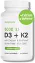 新型D3 K2维生素5000 IU - 维生素K2 100 mcg MK7,钙,生物丙烯 - 骨质健康与免疫支持补充剂 - 无糖,非GMO - 维生素D3 K2补充剂 (60 services)
