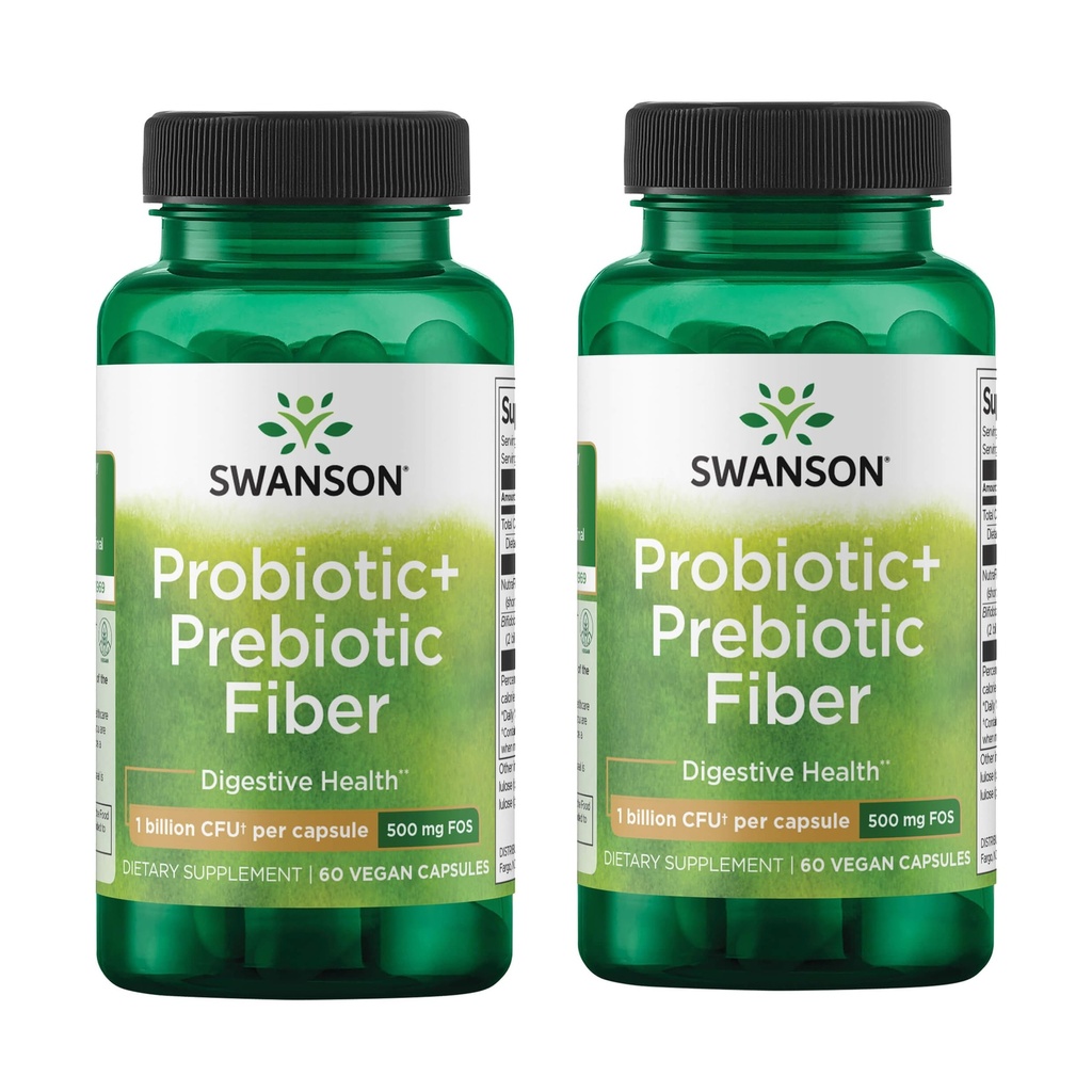Swanson Prebiotic + Probiotic Fiber - 促进消化系统和免疫健康支持的自然补充 -- -- 艾滋病常规和GI Tract Health (60 Capsules, 5亿 CMU, 每人2包)
